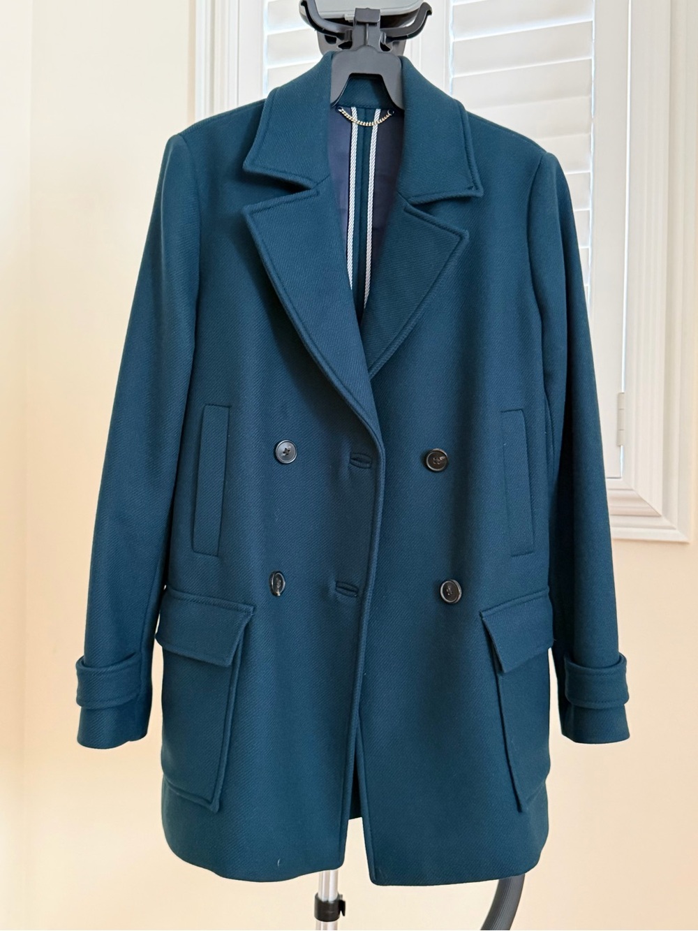 Massimo Dutti Double-Breasted Teal Pea Coat